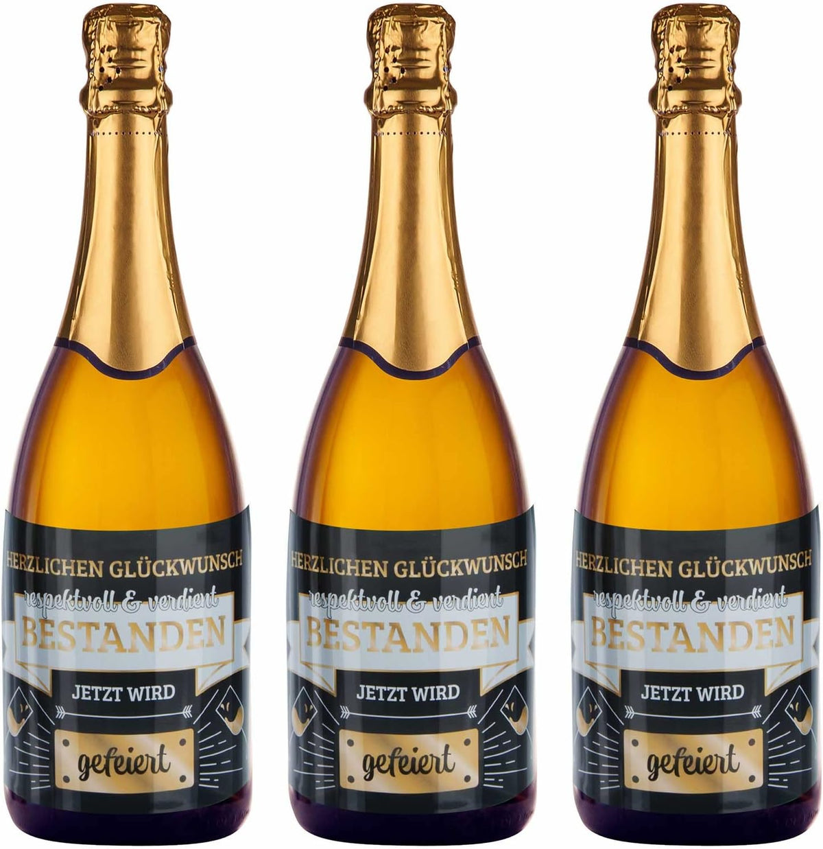 3x Flaschenetikett Verdient Bestanden – Geschenk für Prüfungen #Thema_Banderole