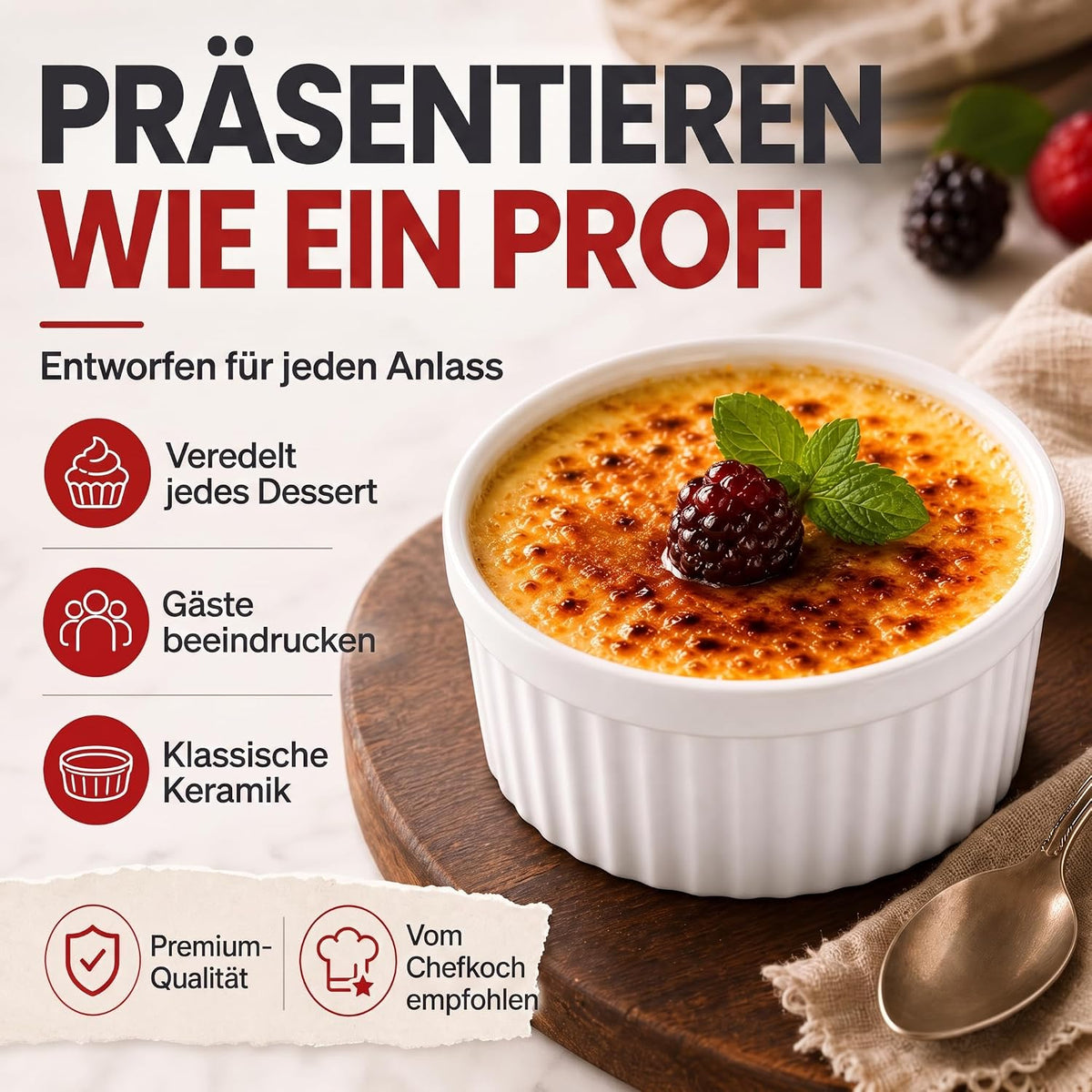 8er Set Dessertschalen & Creme-Brulée-Förmchen aus Keramik Weiß #Farbe_Weiß