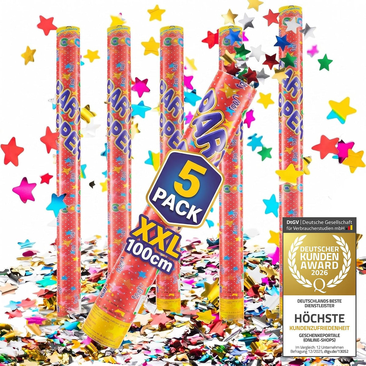 10x Konfettikanone XXL 100 cm – Bunte Sterne Party Popper #Anzahl_5