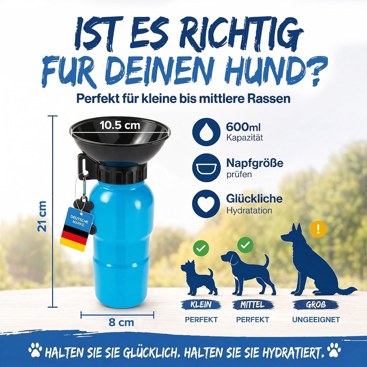 Hunde-Trinkflasche 600ml mit Napf – Auslaufsicher für Unterwegs #Farbe_Blau