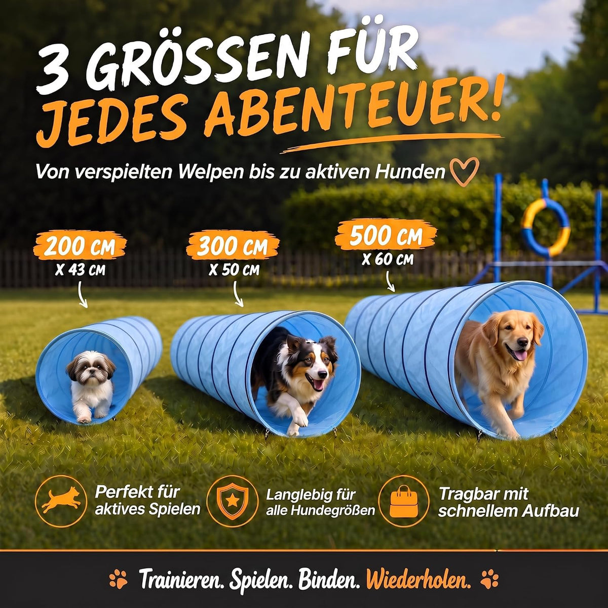 Hunde Agility Tunnel Set 500 cm - Spieltunnel mit Hürden #Variante_Medium