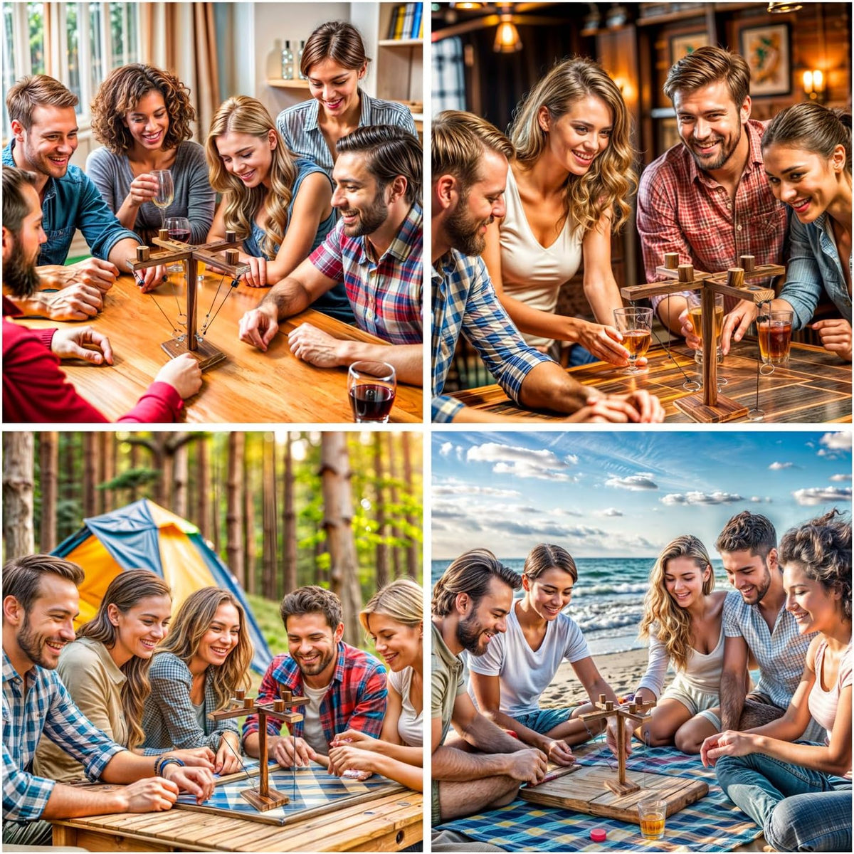 Ringwurf-Spiel Deluxe 2.0 aus Holz – Spannendes Party-Haken-Spiel #Variante_4 Spieler