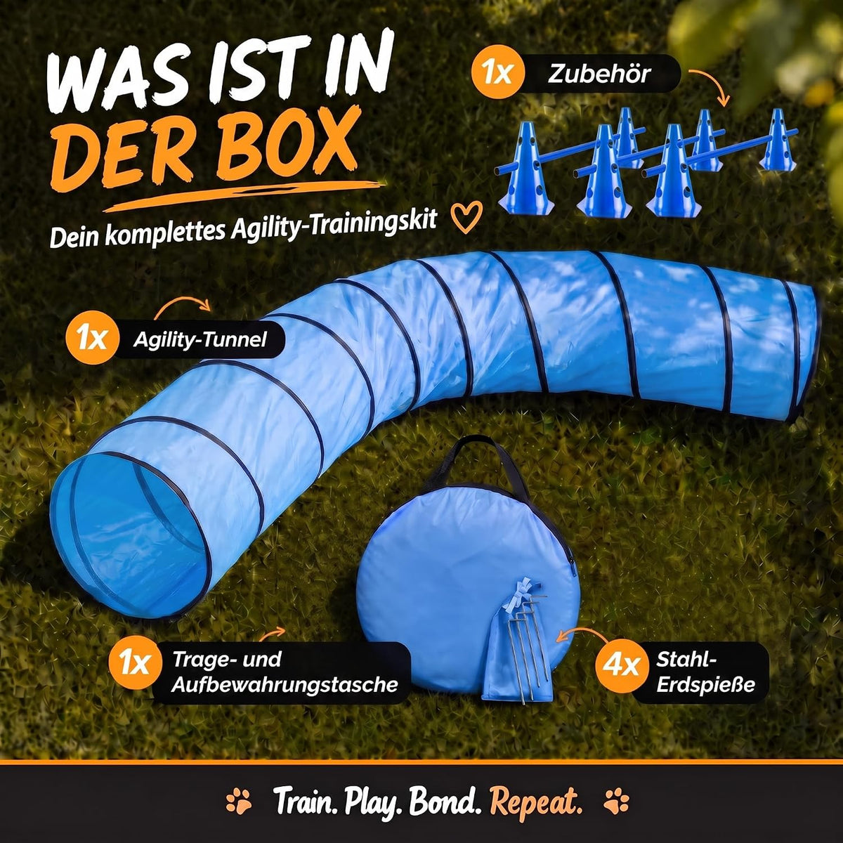 Hunde Agility Tunnel Set 500 cm - Spieltunnel mit Hürden #Variante_Groß