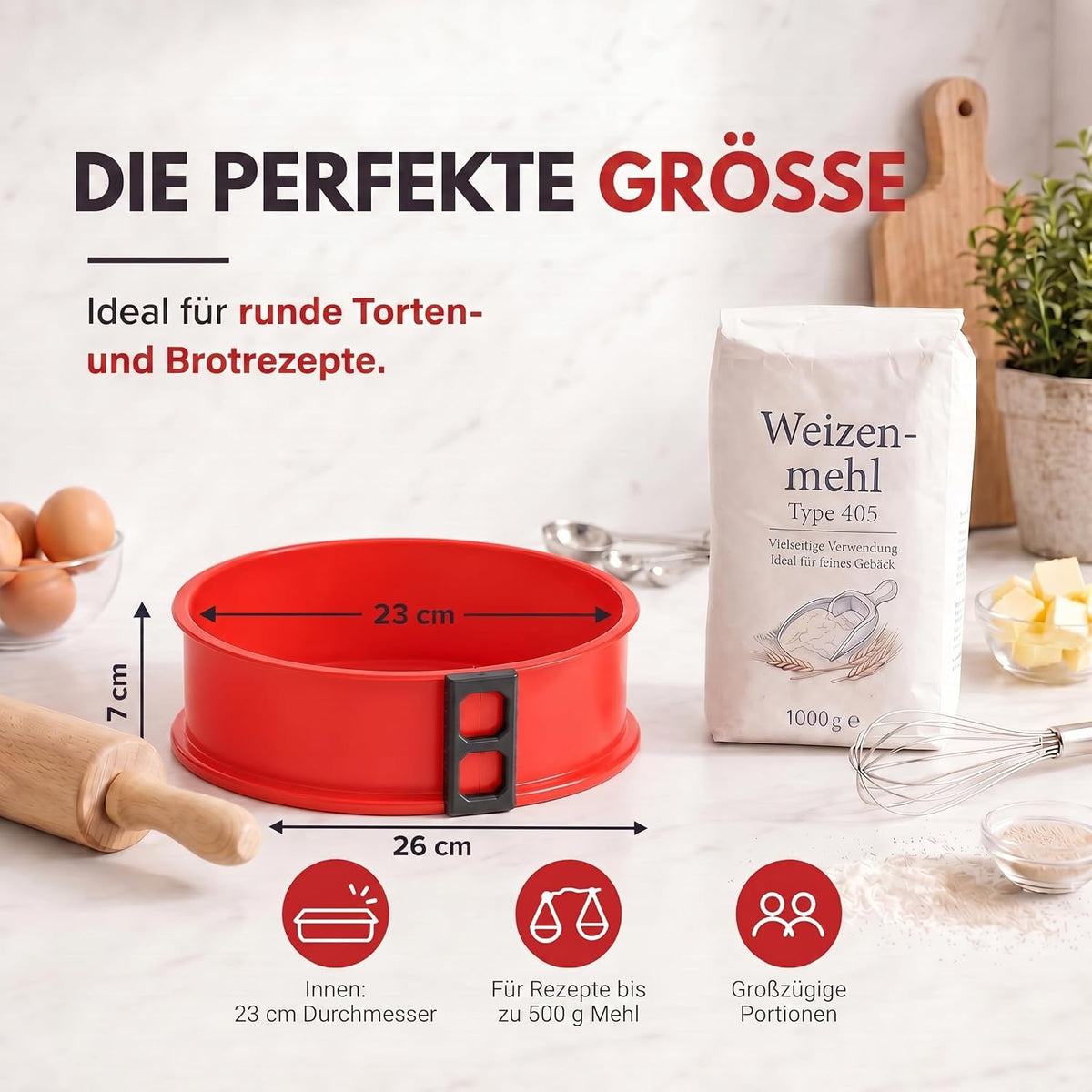 Silikon-Springform 23cm mit Glasboden – Auslaufsicher & Antihaft #Farbe_Rot