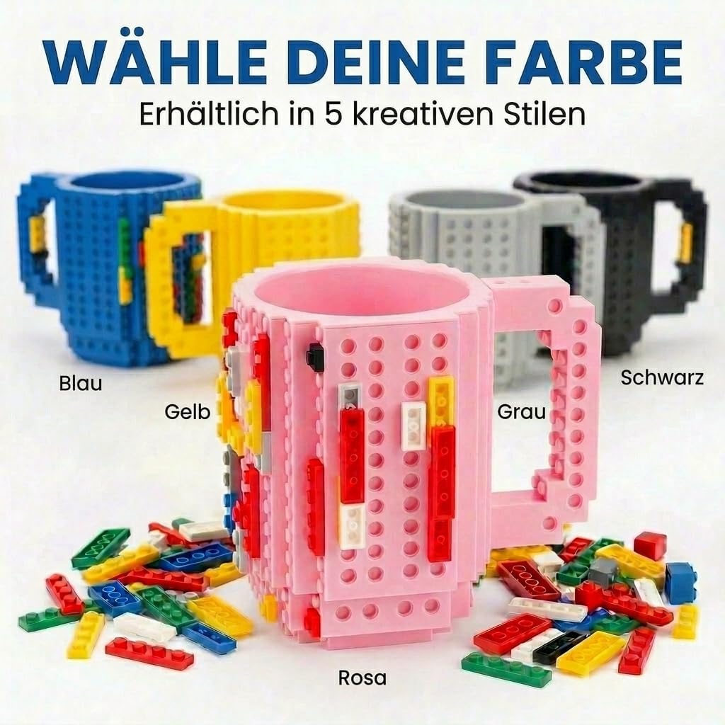 Brick Mug - Bausteine-Kaffeetasse 350ml - Kompatibler DIY Becher #Farbe_Pink