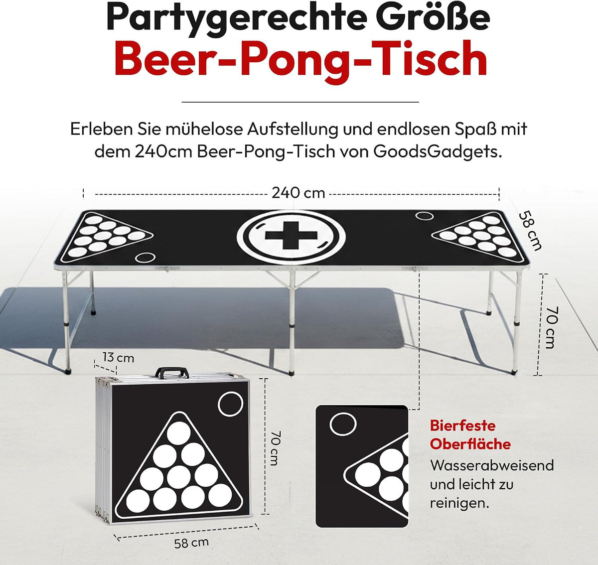 Klappbarer Beer Pong Tisch - Höhenverstellbar & Wasserabweisend #Farbe_Schwarz-Weiß