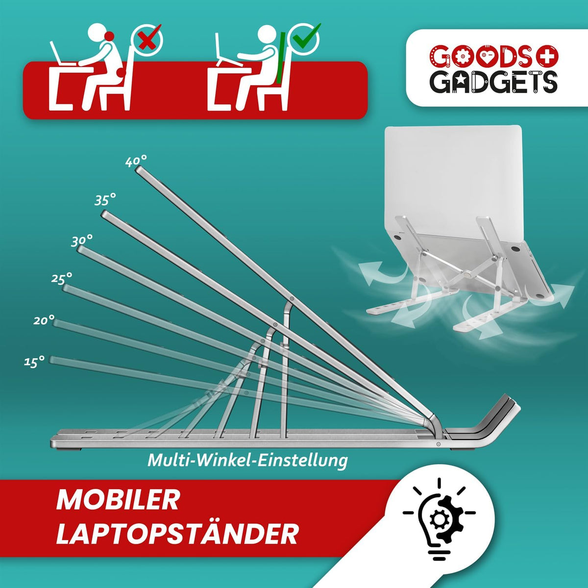 Ergonomische Laptophalterung – Faltbar & Höhenverstellbar #Variante_Edelstahl