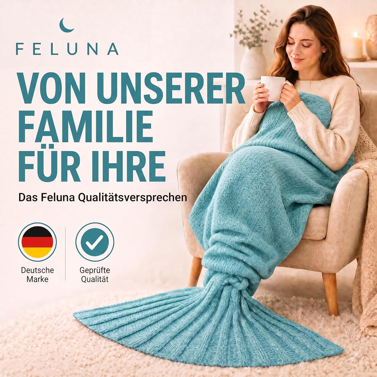 Feluna Meerjungfrau Kuscheldecke – 180x85 cm – Weiche Strickdecke #Farbe_Mint-Grün