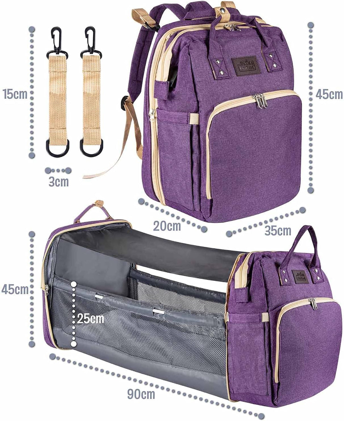 all Kids United® 2in1 Wickelrucksack & Reisebett – Premium Qualität #Farbe_Grau