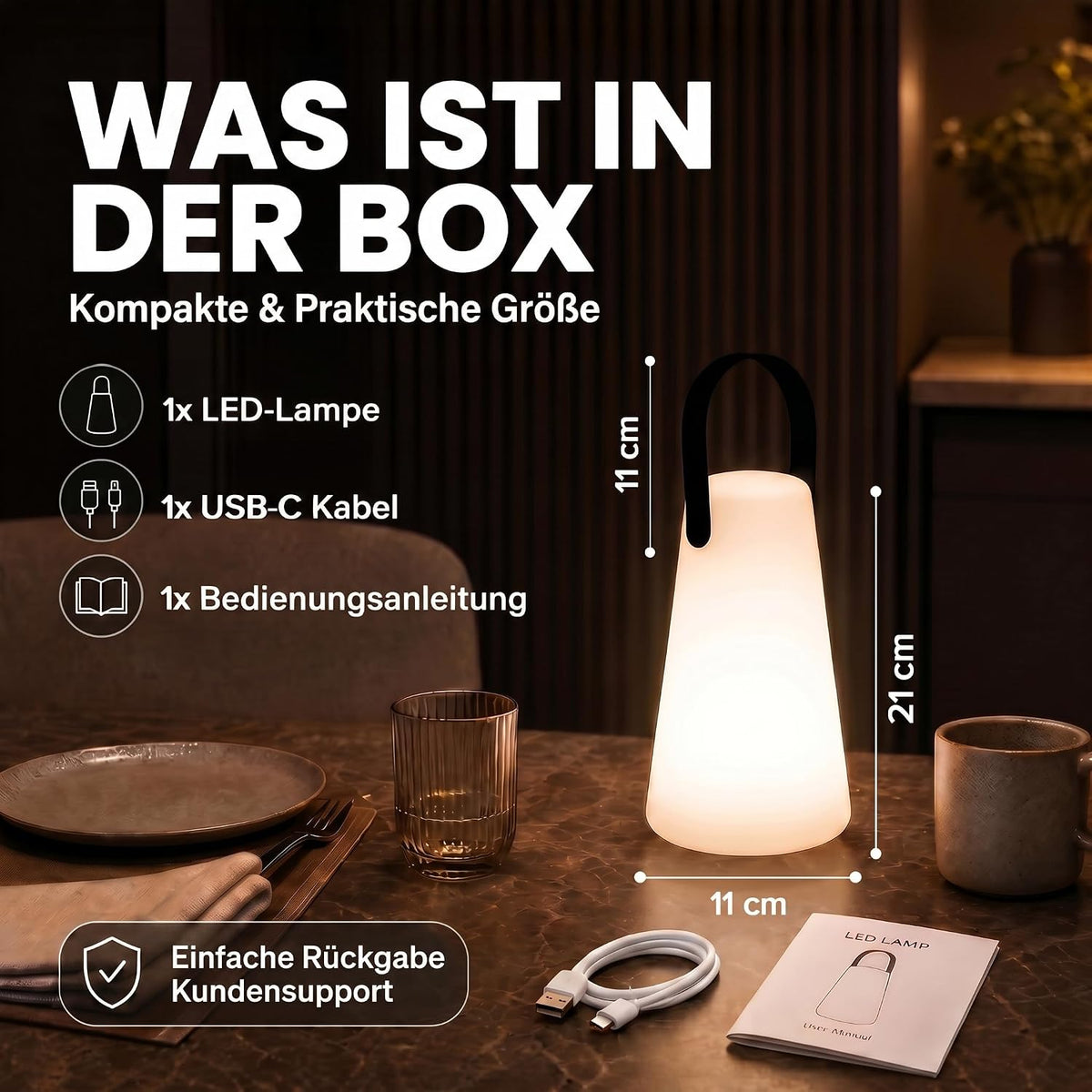 LED Outdoor Lampe mit Akku - Wasserfeste Tisch- & Hängeleuchte #Variante_Lampe mit Aufhänger