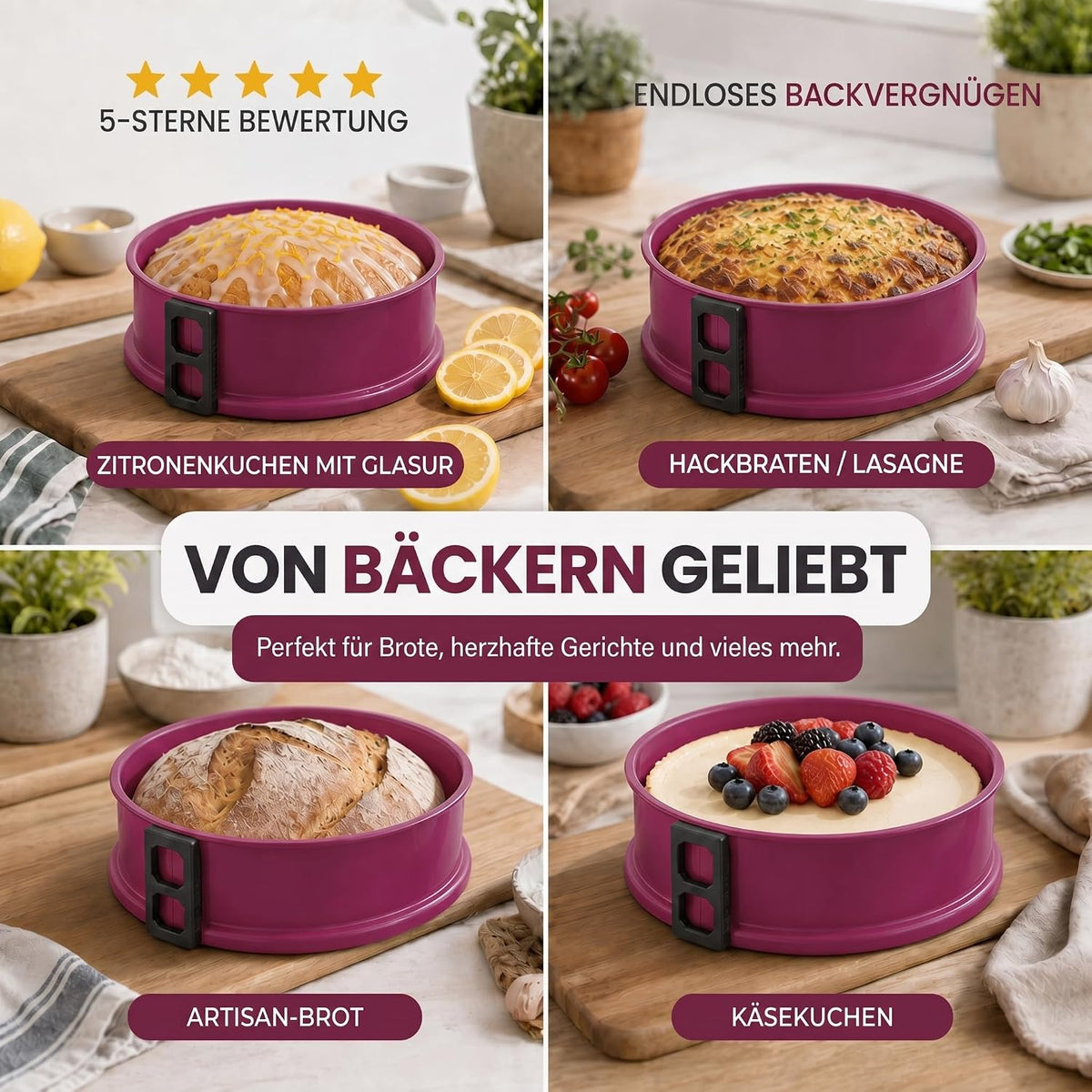 Silikon-Springform 23cm mit Glasboden – Auslaufsicher & Antihaft #Farbe_Violett