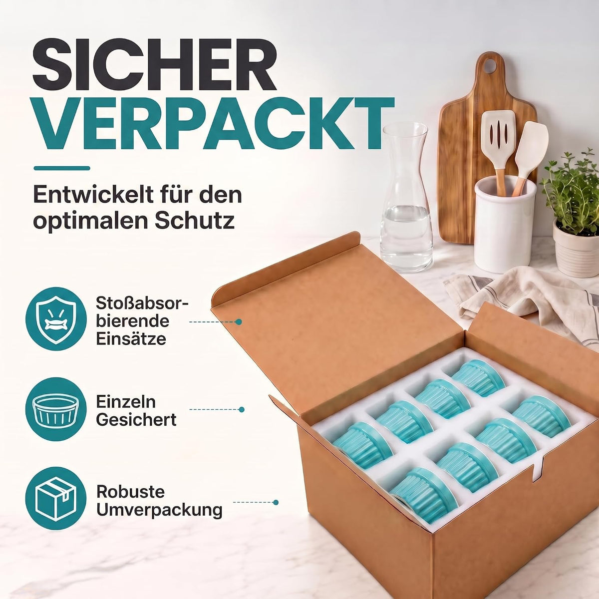 8er Set Dessertschalen & Creme-Brulée-Förmchen aus Keramik Weiß #Farbe_Türkies