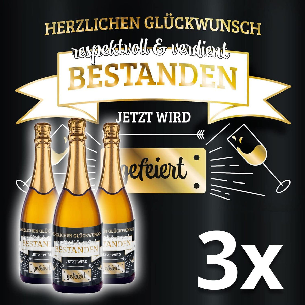 3x Flaschenetikett Verdient Bestanden – Geschenk für Prüfungen #Thema_Banderole