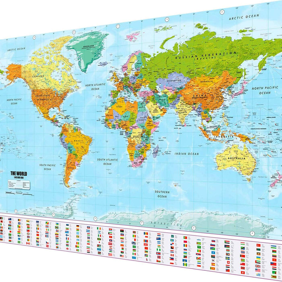 Weltkarte XXL Poster 140x100 cm – Detaillierte Landkarte mit Flaggen #Anzahl_1