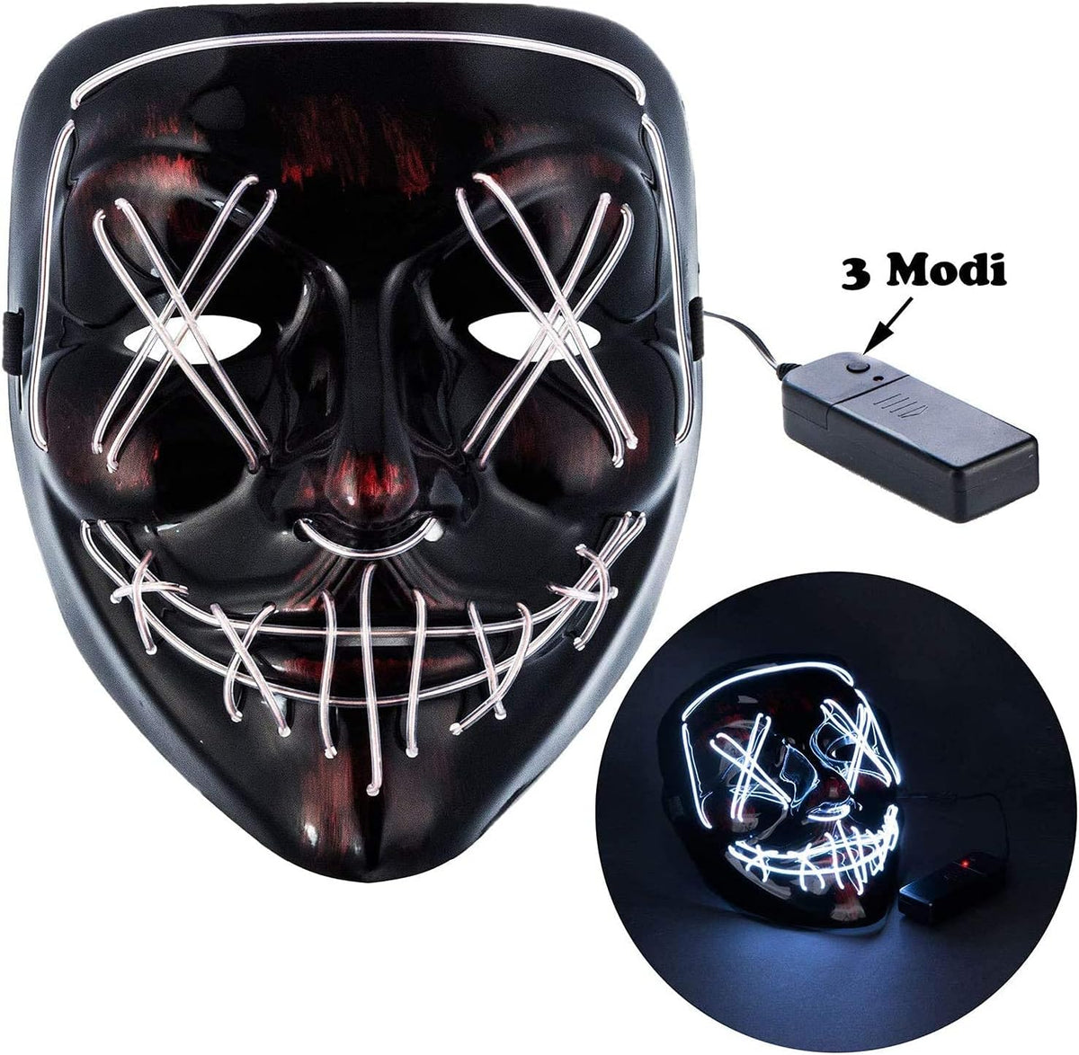 LED Halloween Maske Purge Style - Grusel Maske mit Beleuchtung