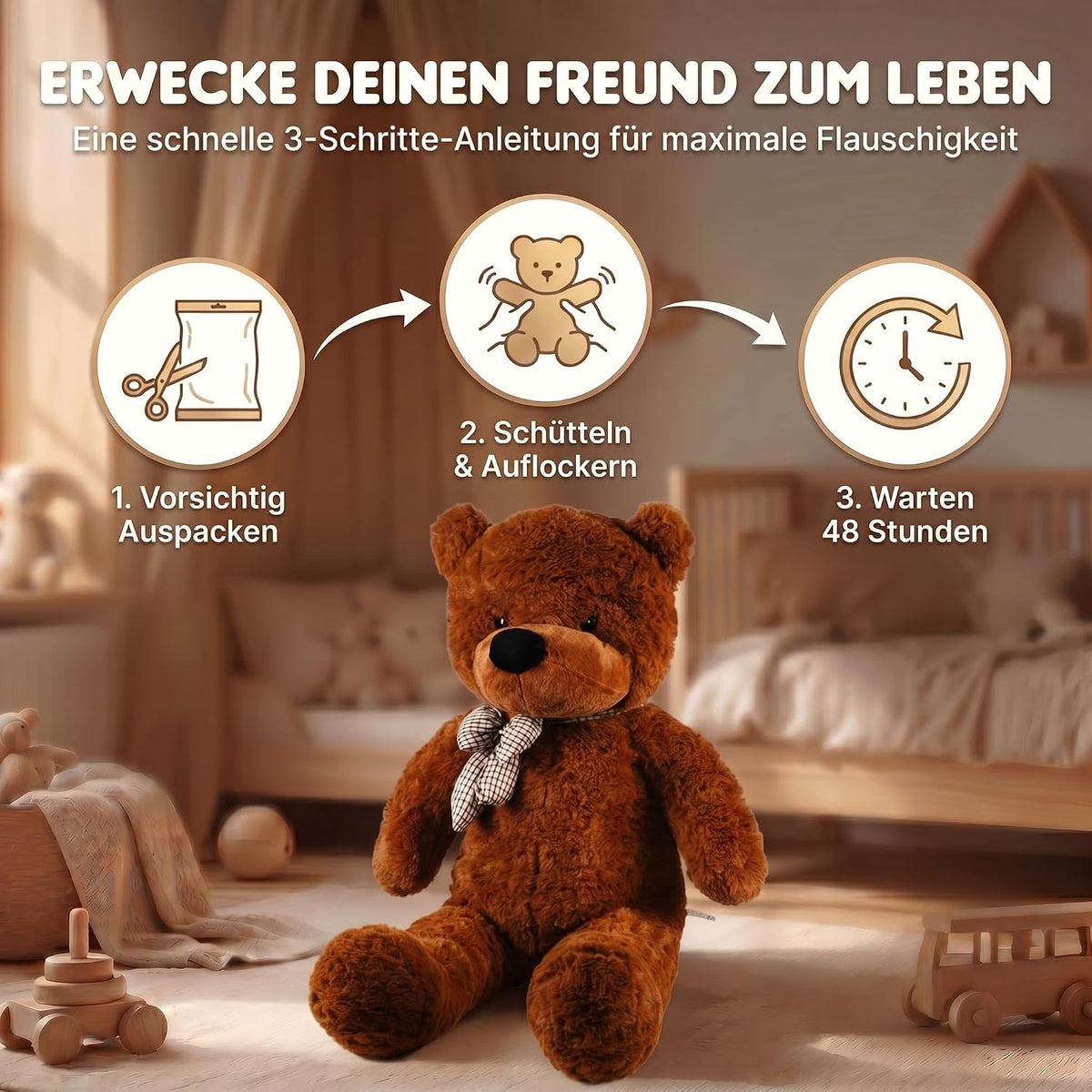 Riesen Teddybär 120 cm XXL – Kuscheliger Plüschbär Hellbraun #Farbe_Dunkelbraun