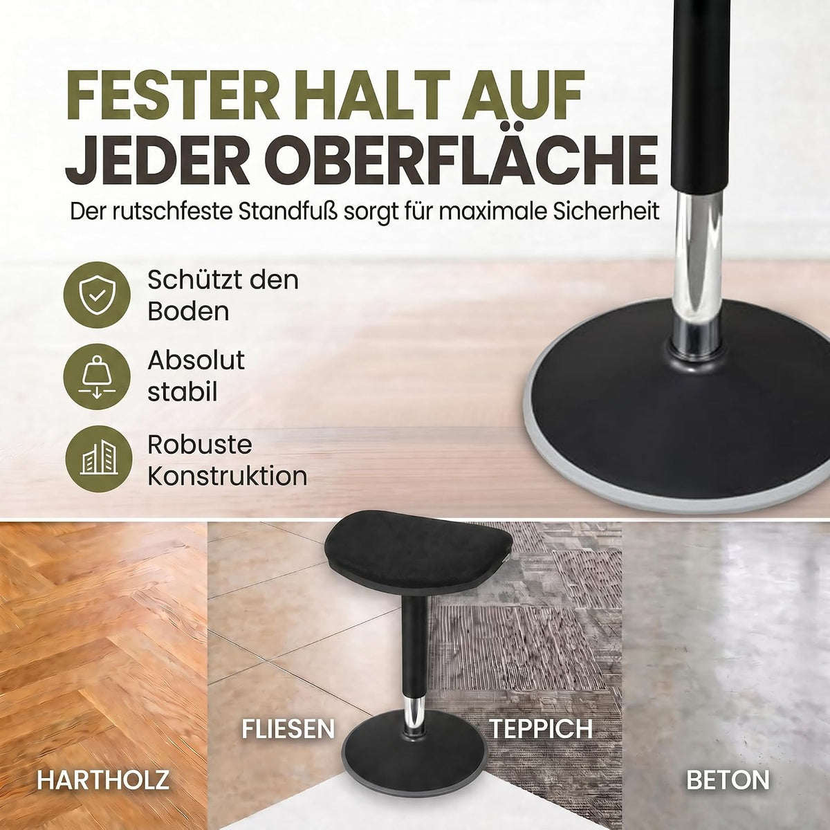 Ergonomischer Stehhocker 35-45cm - Höhenverstellbare Stehhilfe #Farbe_Schwarz