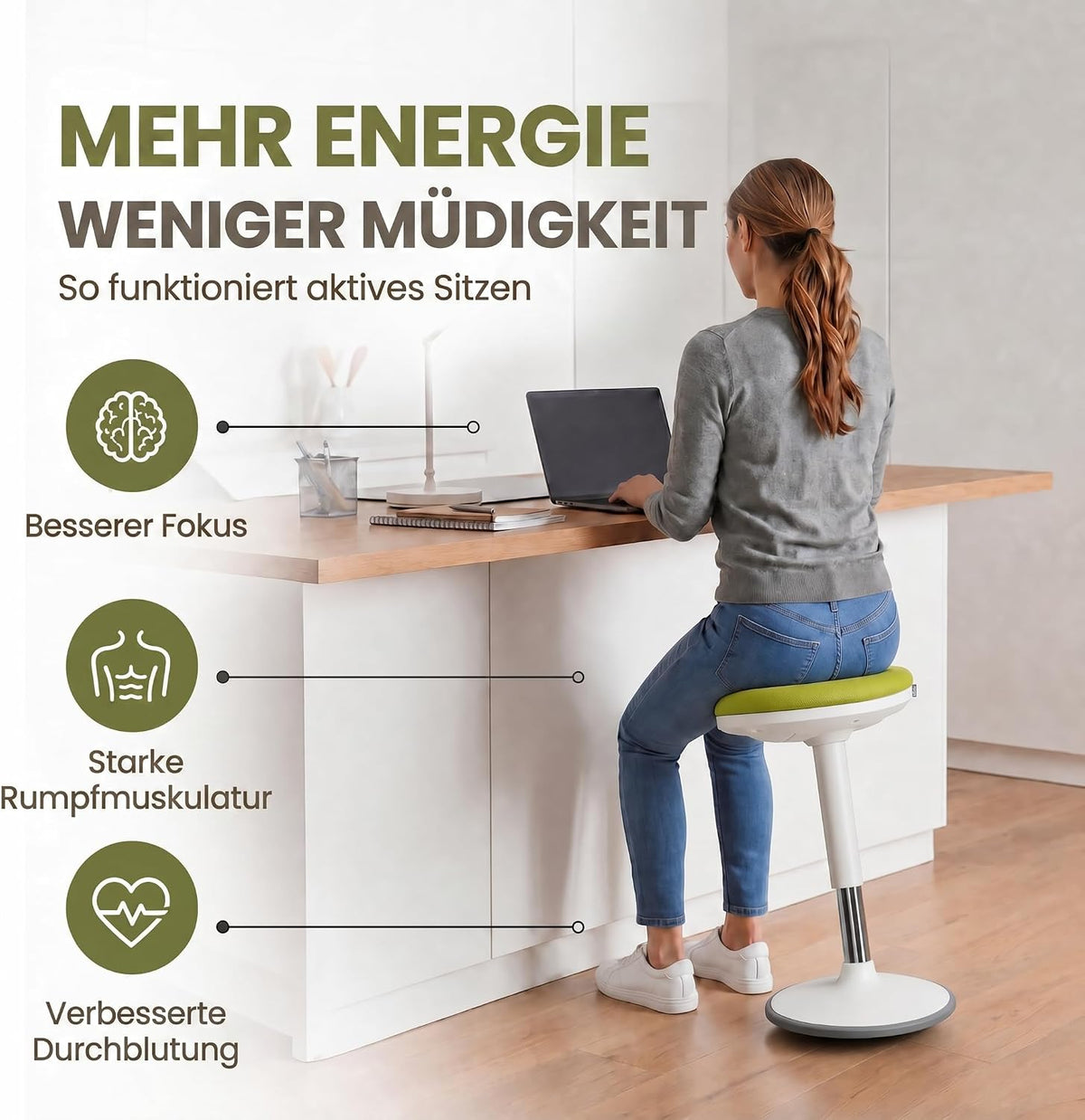 Ergonomischer Stehhocker 35-45cm - Höhenverstellbare Stehhilfe #Farbe_Grün