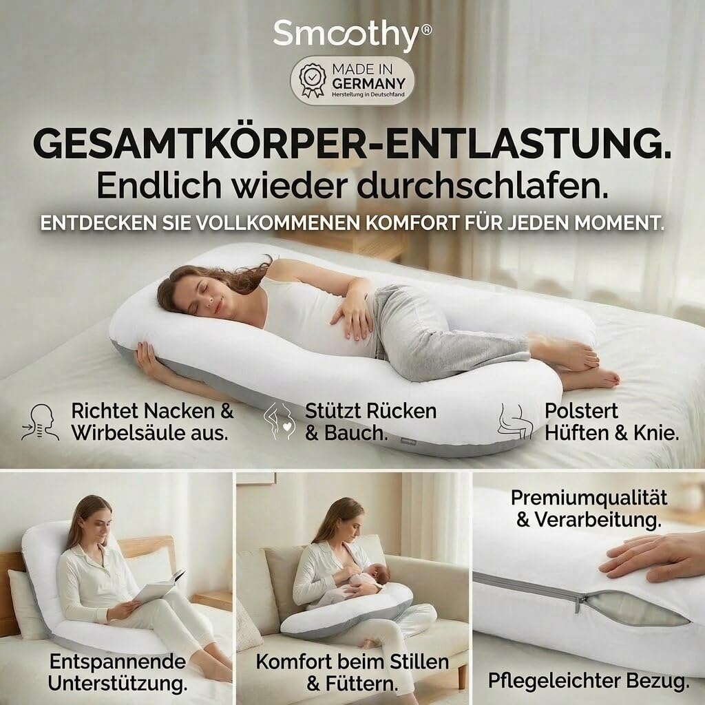 Schwangerschaftskissen & Seitenschläferkissen U-Form Stillkissen #Farbe_Grau-Weiß