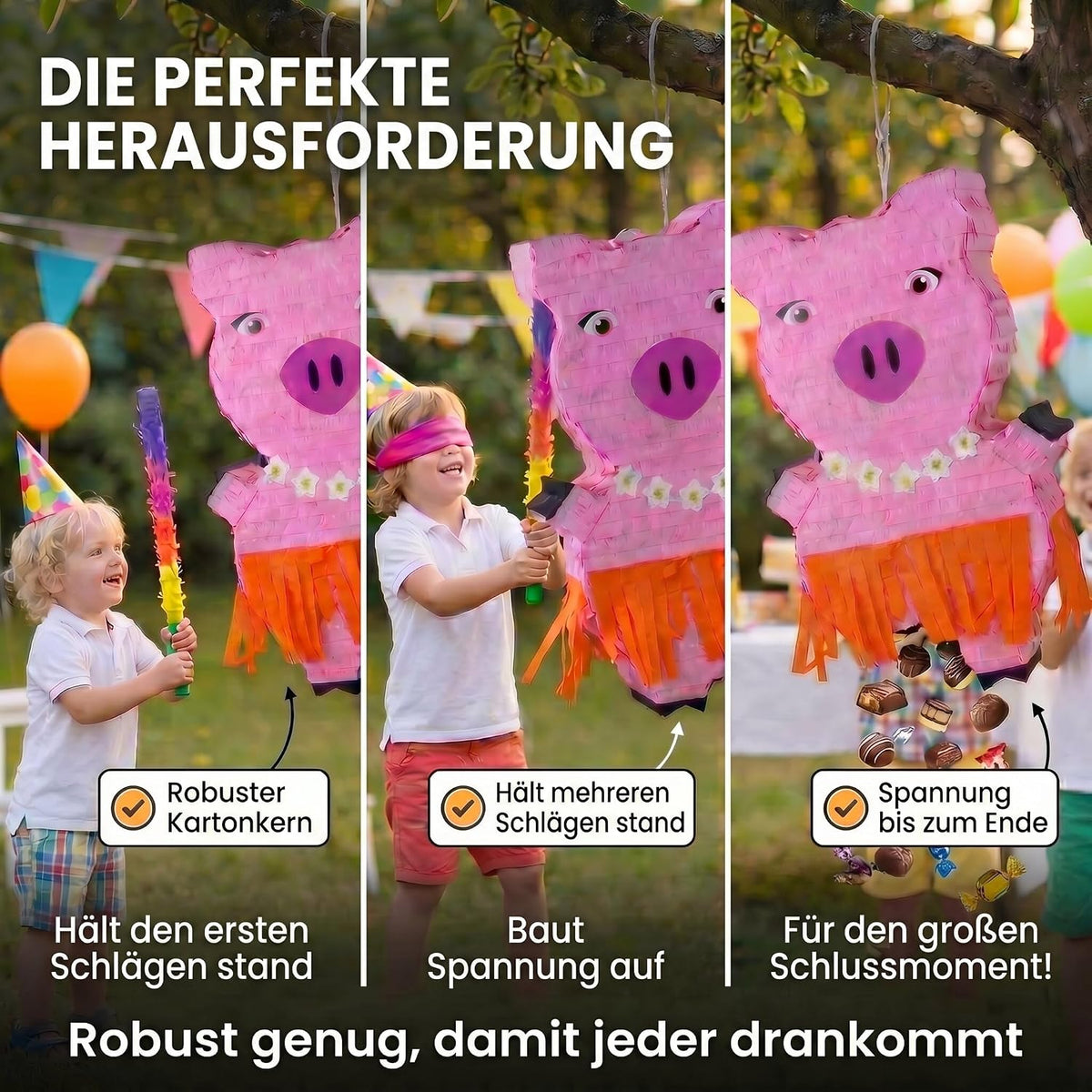 Pinata Schwein zum Befüllen - Inkl. Stick & Augenmaske - Party-Deko
