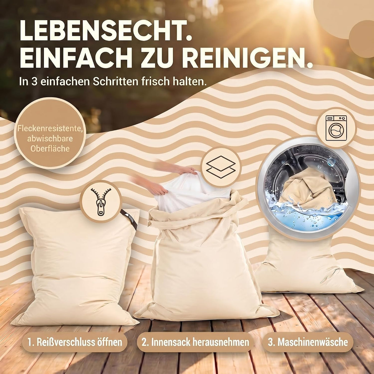 LazyBag XXL Outdoor-Nylon-Sitzsack Beige – Produktbild 8 #Farbe_Beige