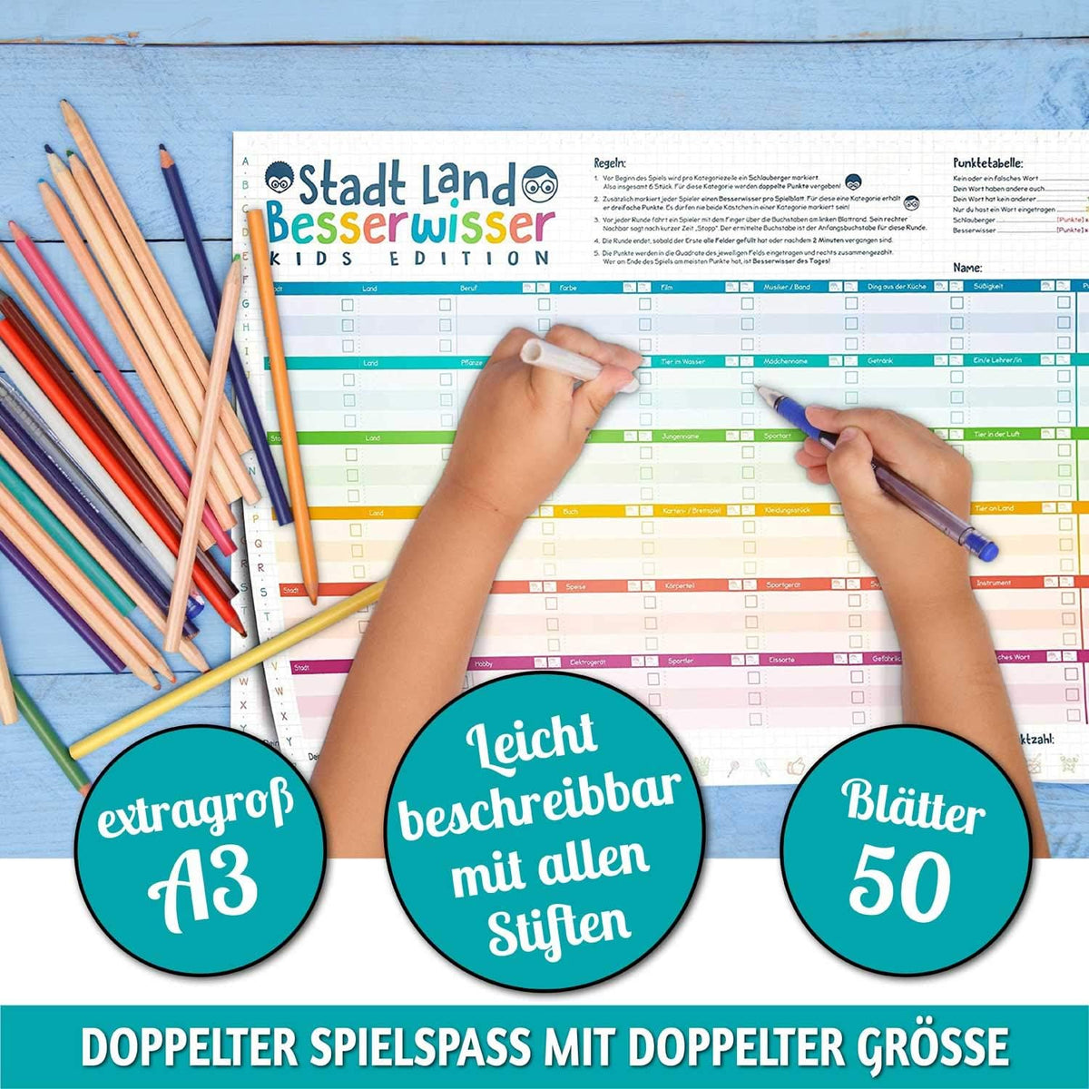 Stadt, Land, Besserwisser Kids - XXL Spiel-Block für Kinder