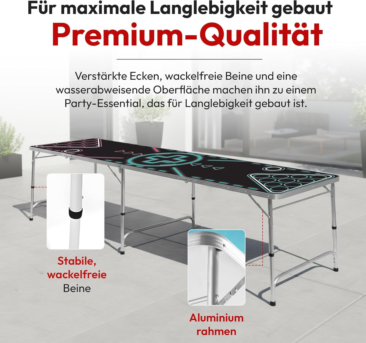 Klappbarer Beer Pong Tisch - Höhenverstellbar & Wasserabweisend #Farbe_Neon