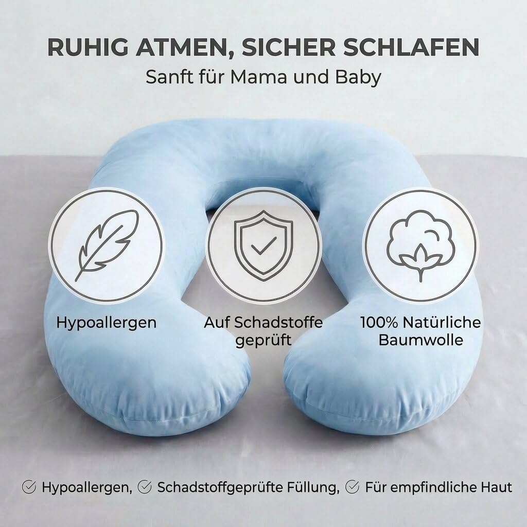 Schwangerschaftskissen & Seitenschläferkissen U-Form Stillkissen #Farbe_Hellblau