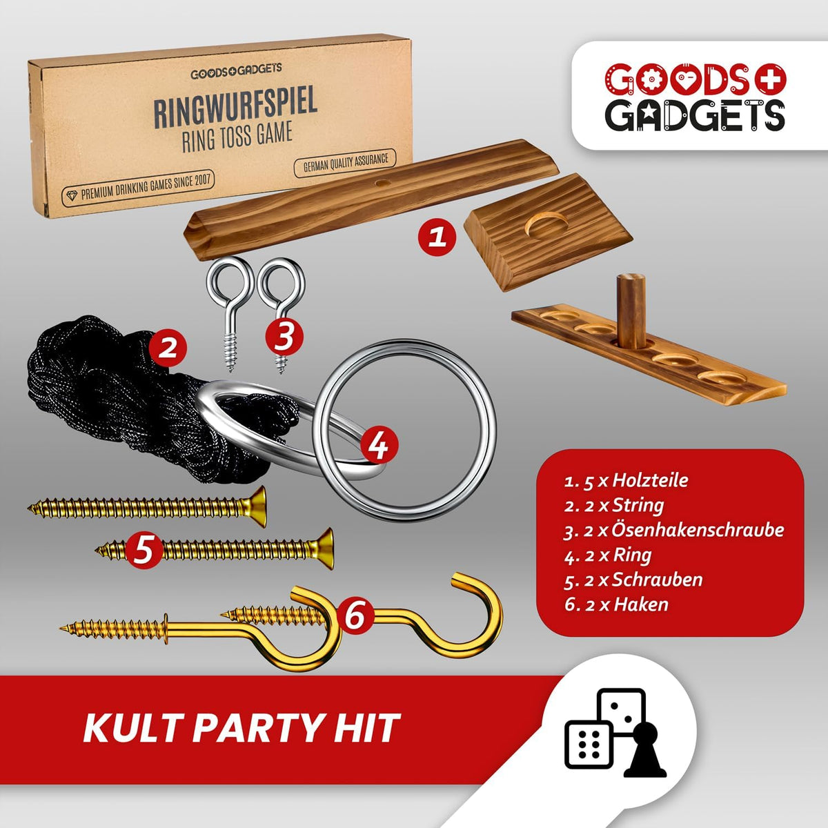 Ringwurf-Spiel Deluxe 2.0 aus Holz – Spannendes Party-Haken-Spiel #Variante_2 Spieler