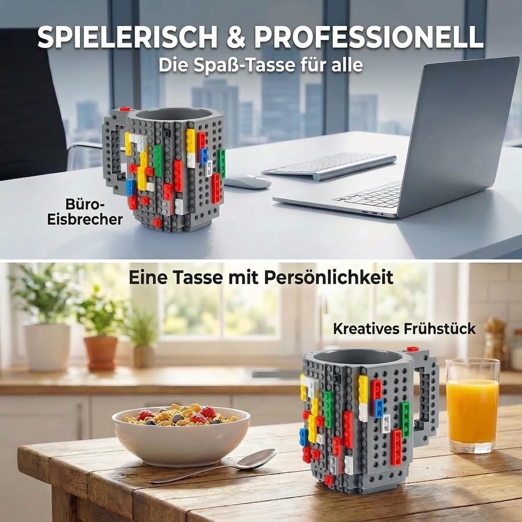 Brick Mug - Bausteine-Kaffeetasse 350ml - Kompatibler DIY Becher #Farbe_Grau