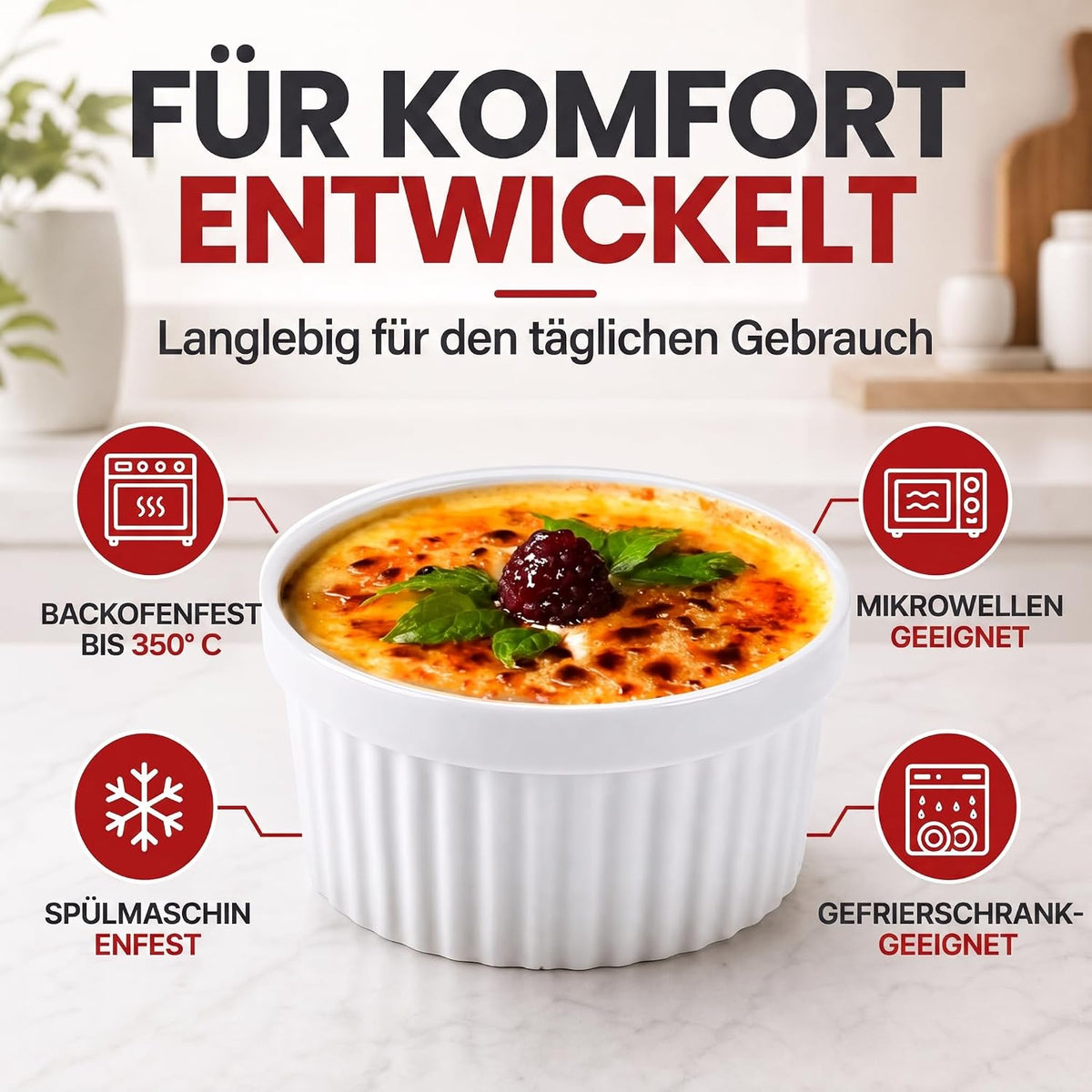 8er Set Dessertschalen & Creme-Brulée-Förmchen aus Keramik Weiß #Farbe_Weiß