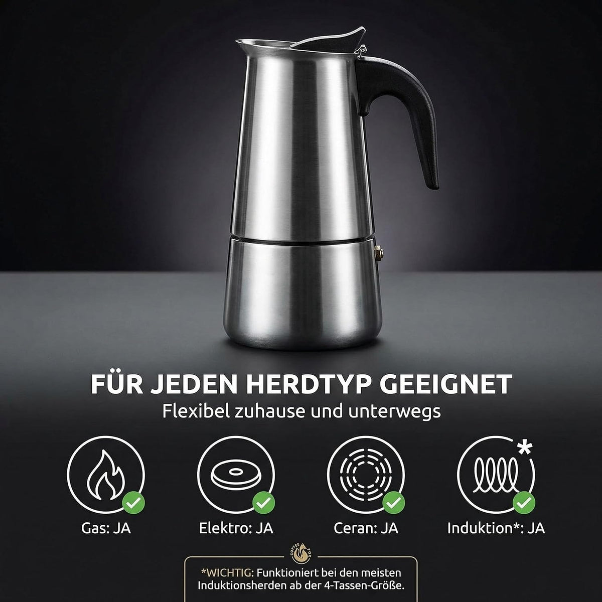 Coffee Fox Espressokocher Edelstahl – 2, 4, 6 oder 9 Tassen