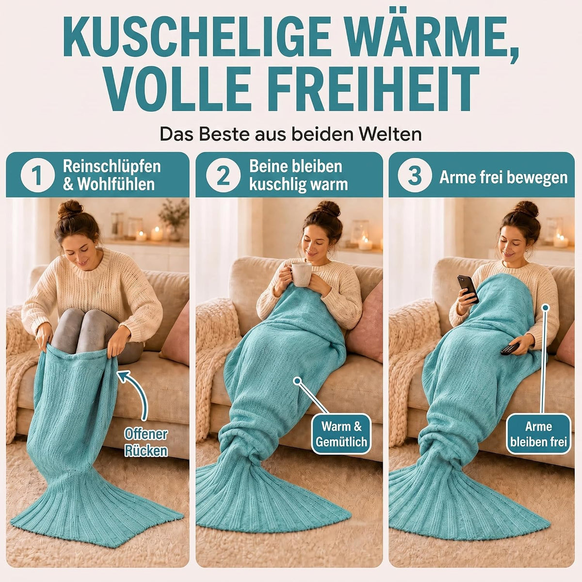 Feluna Meerjungfrau Kuscheldecke – 180x85 cm – Weiche Strickdecke #Farbe_Mint-Grün