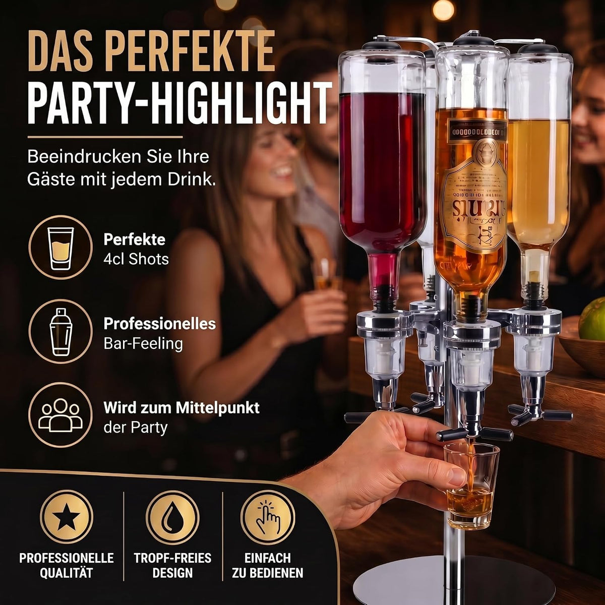 4-fach Wand-Spirituosenspender - Hochwertiger Bar-Butler & Portionierer #Variante_4-fach