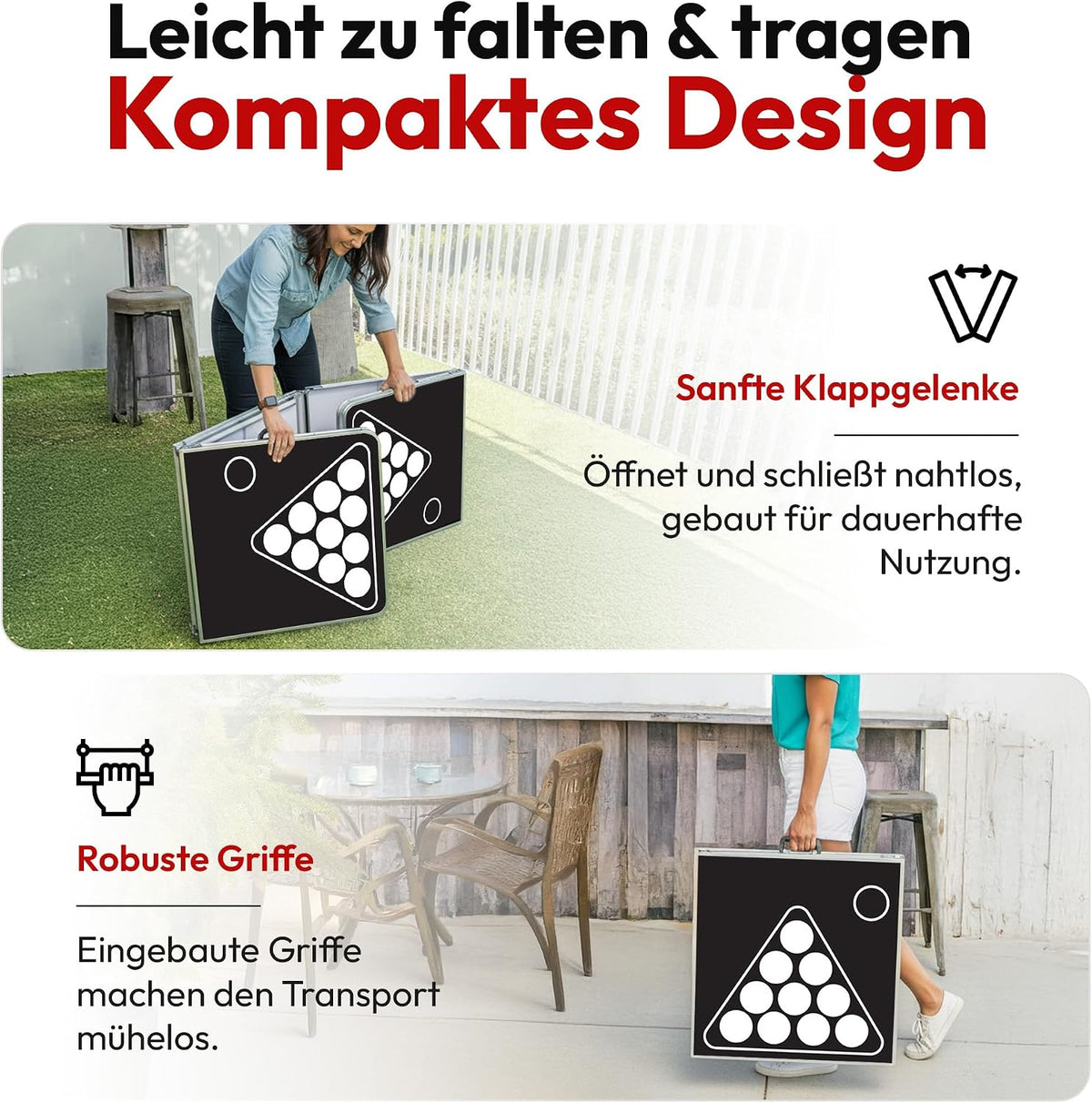 Klappbarer Beer Pong Tisch - Höhenverstellbar & Wasserabweisend #Farbe_Schwarz-Weiß