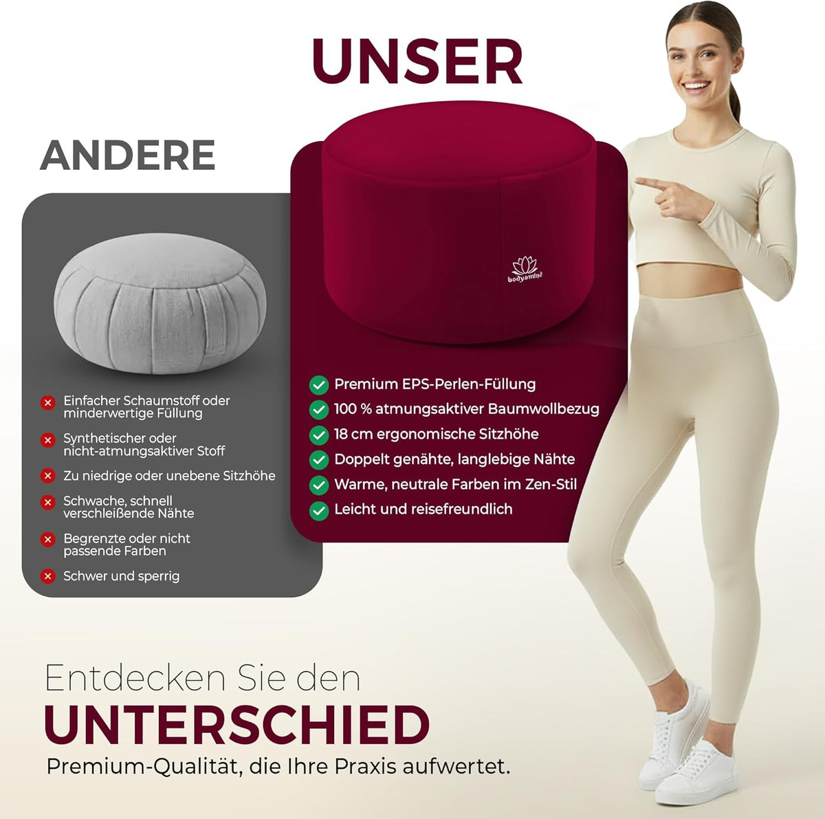 Yoga Meditationskissen - Ergonomisches Bodenkissen zur Entspannung #Farbe_Rot