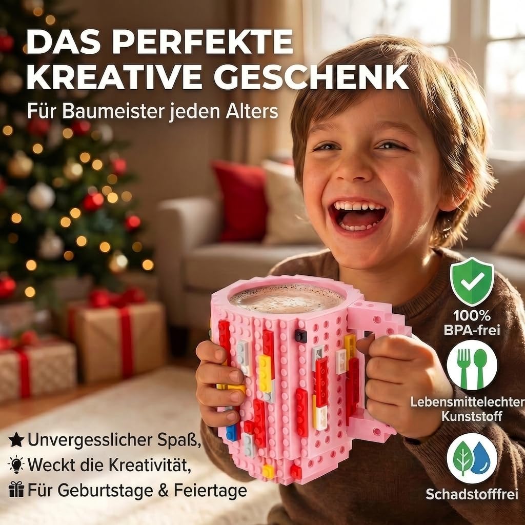 Brick Mug - Bausteine-Kaffeetasse 350ml - Kompatibler DIY Becher #Farbe_Pink