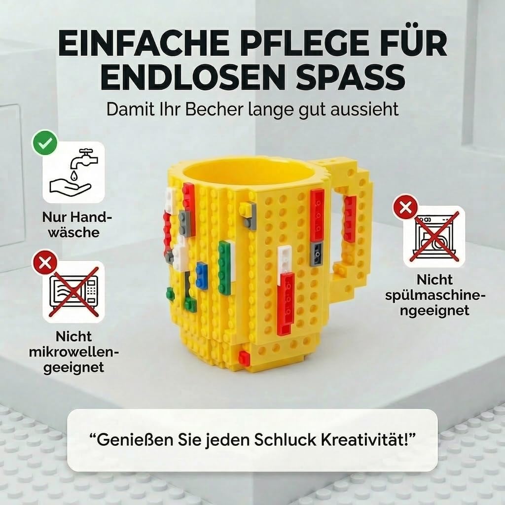 Brick Mug - Bausteine-Kaffeetasse 350ml - Kompatibler DIY Becher #Farbe_Gelb