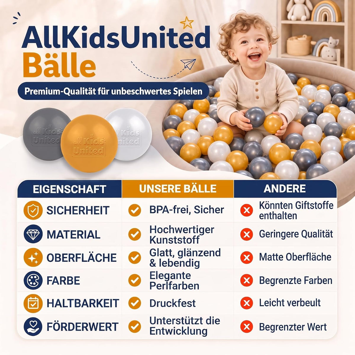 Bällebad-Bälle Gold/Weiß/Silber #Farbe_Gold/Weiß/Silber