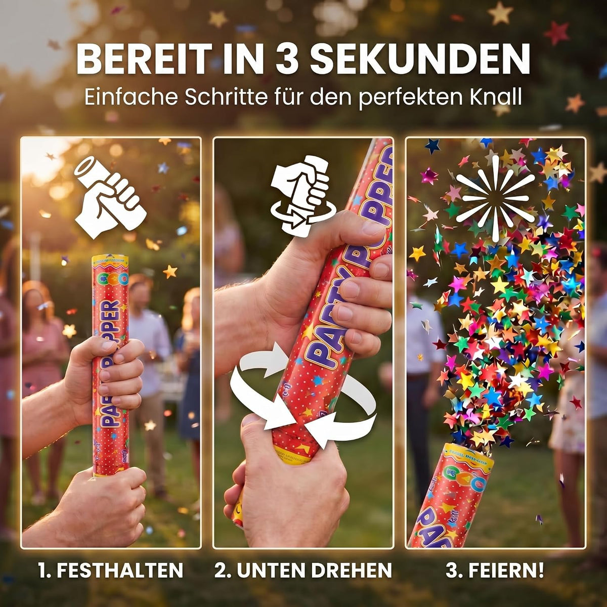10x Konfettikanone XXL 100 cm – Bunte Sterne Party Popper #Anzahl_10