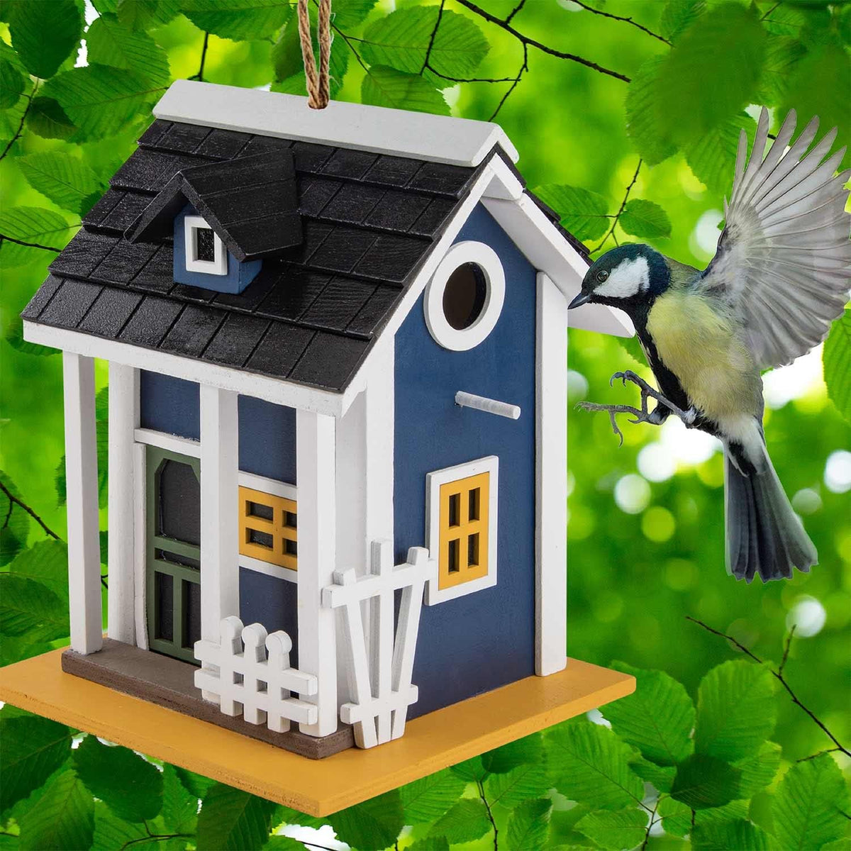 Luxus Vogelhaus im Landhaus-Stil - Fertig montiertes Futterhaus #Variante_Nisthaus (Schwarz/Blau)