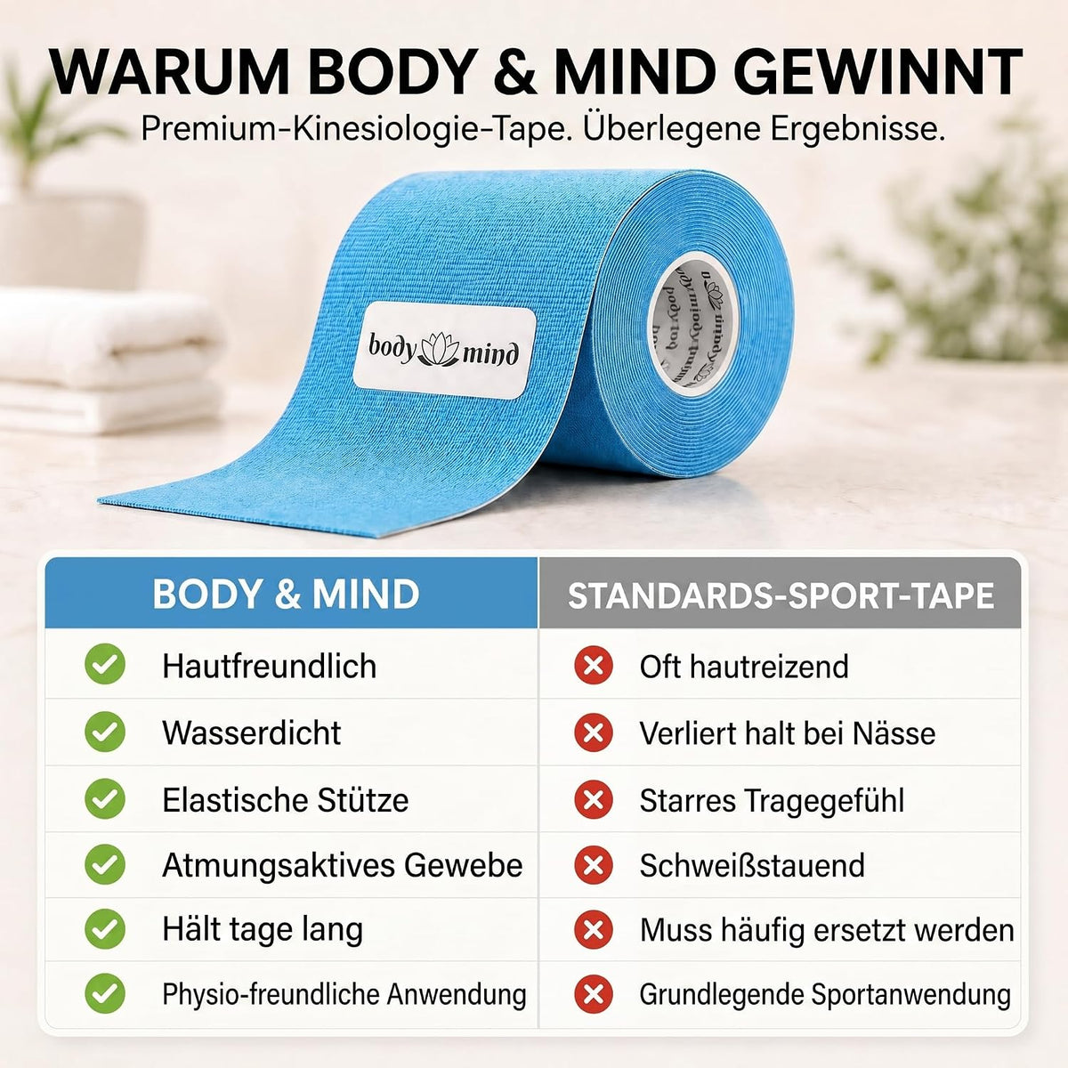 Kinesiologie-Tape 2,5cm - Elastisches Sporttape für Physiotherapie