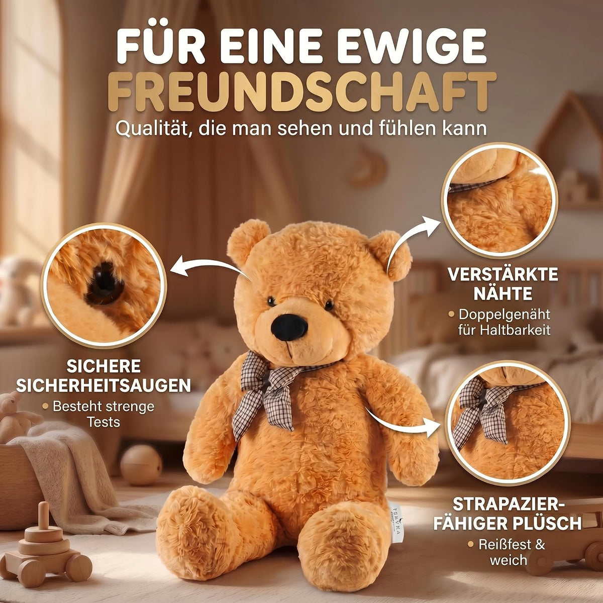 Riesen Teddybär 120 cm XXL – Kuscheliger Plüschbär Hellbraun #Farbe_Hellbraun