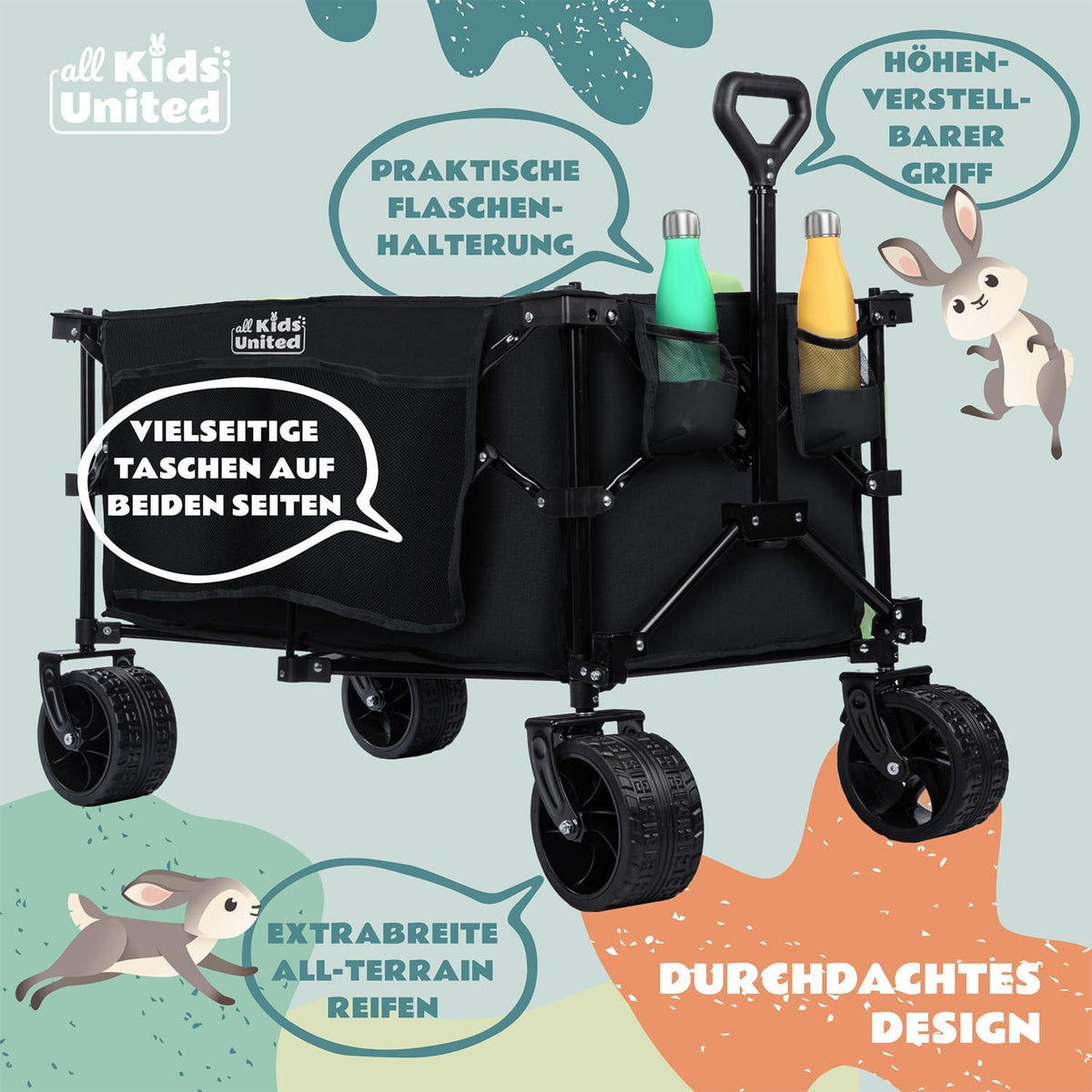 Faltbarer Bollerwagen - Strand-Buggy mit XXL Rädern & Bremse #Farbe_Schwarz