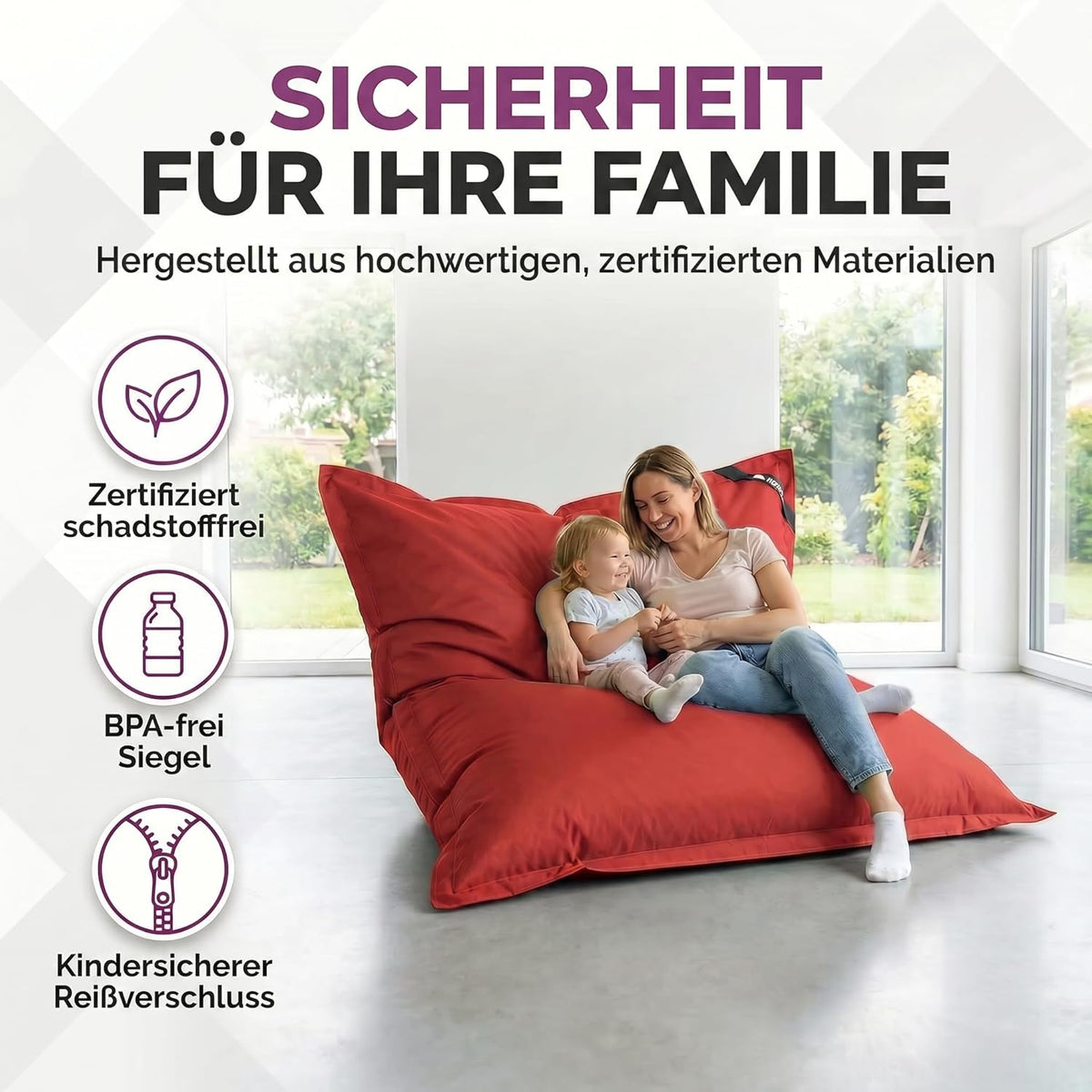 LazyBag Outdoor Sitzsack Junior – Wasserfestes Sitzkissen für Kinder #Farbe_Rot