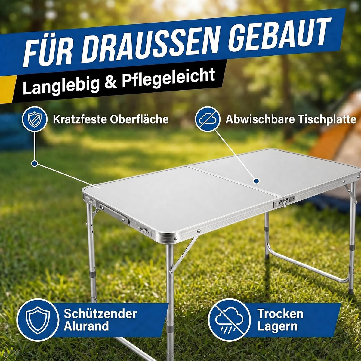 Klapptisch 120x60cm - Höhenverstellbarer Campingtisch Faltbar #Farbe_Weiß