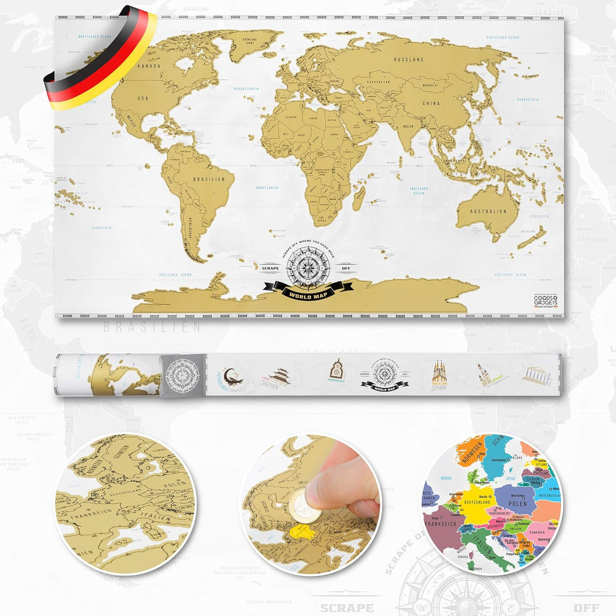 Rubbel-Weltkarte Gold Detailbild #Farbe_Gold