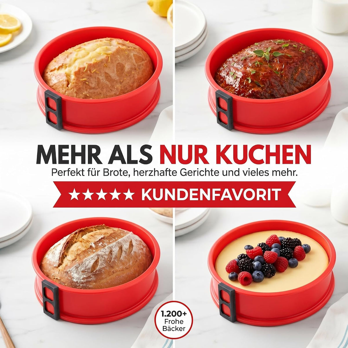 Silikon-Springform 23cm mit Glasboden – Auslaufsicher & Antihaft #Farbe_Rot