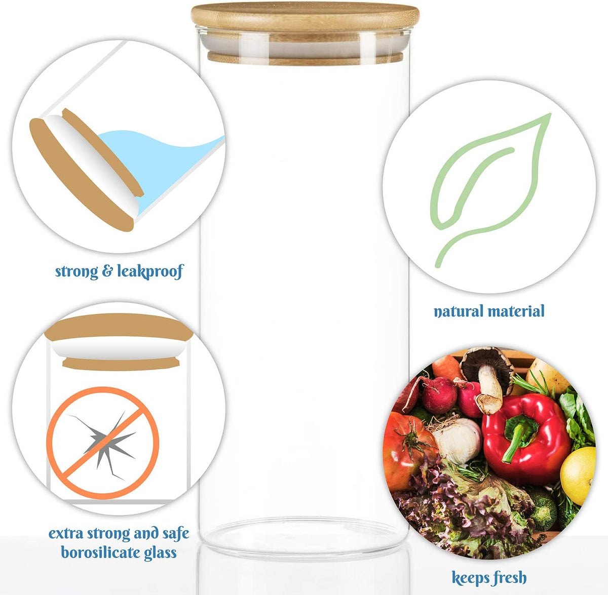 Dimono Vorratsglas aus Borosilikatglas mit Bambus-Deckel (0,5L)