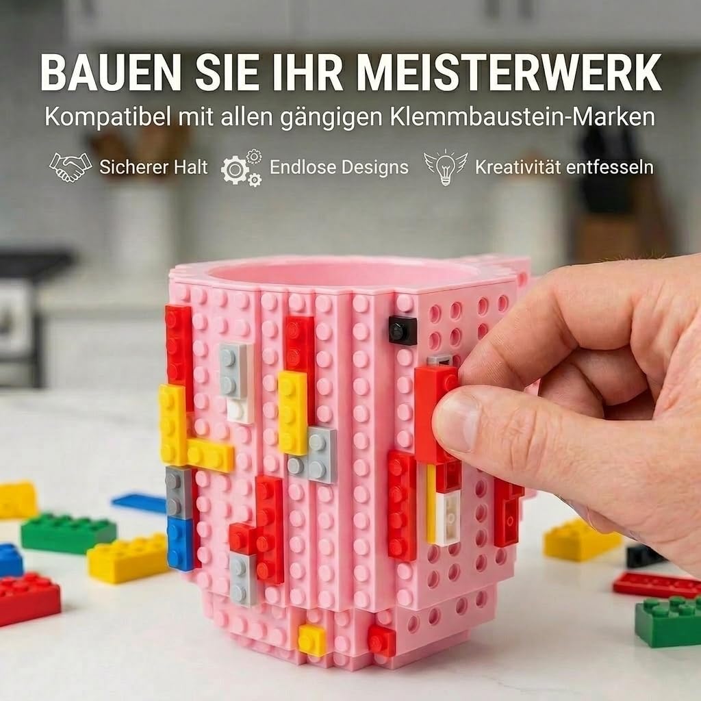 Brick Mug - Bausteine-Kaffeetasse 350ml - Kompatibler DIY Becher #Farbe_Pink